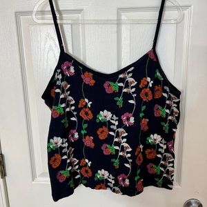 Anthropologie | Navy Embroidered Floral Tank Top